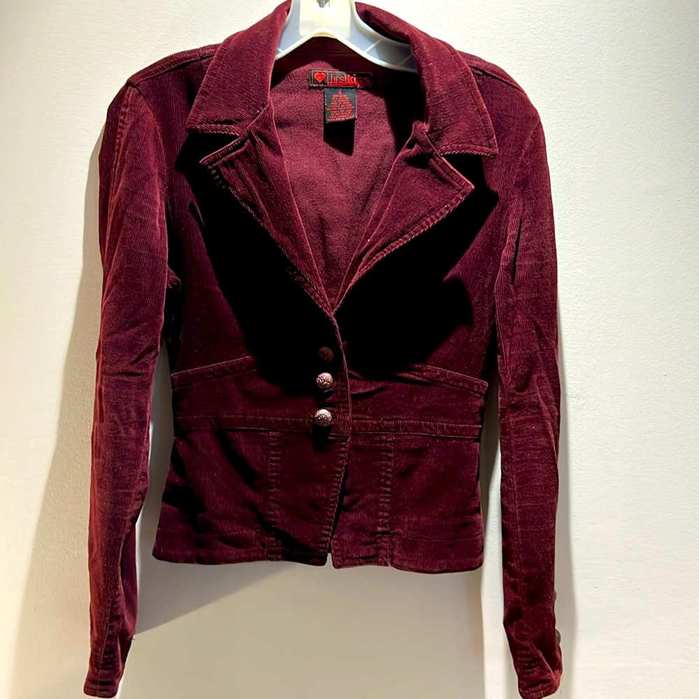 Velvet-like, Burgundy Blazer, V-Neck, button-down Blazer. Vintage Vibes.